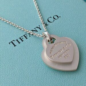 Tiffany & Co Pearl Double Heart Pendant Necklace